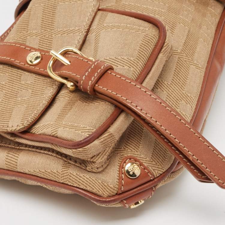 Pre Owned Burberry Beige/Brown Check Fabric and Leather Double Pocket Shoulder Bag