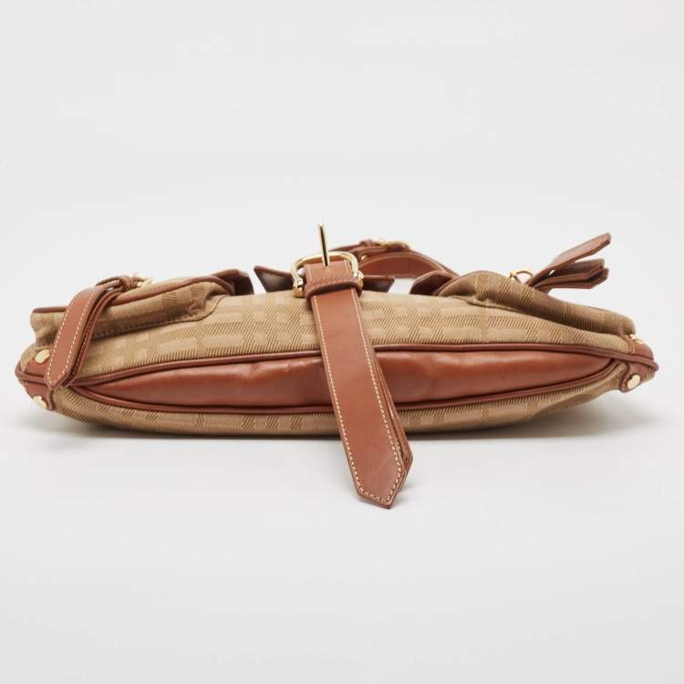 Pre Owned Burberry Beige/Brown Check Fabric and Leather Double Pocket Shoulder Bag