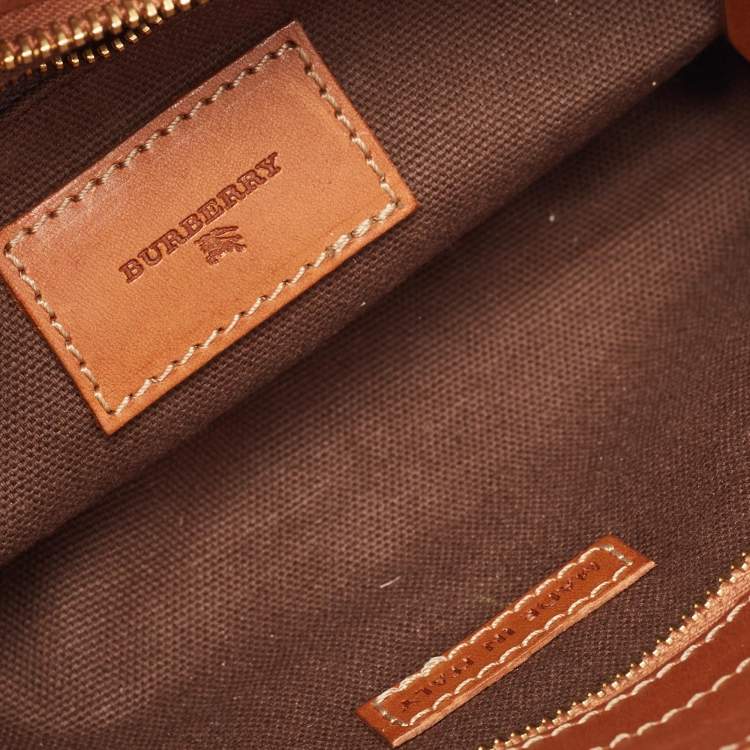 Pre Owned Burberry Beige/Brown Check Fabric and Leather Double Pocket Shoulder Bag