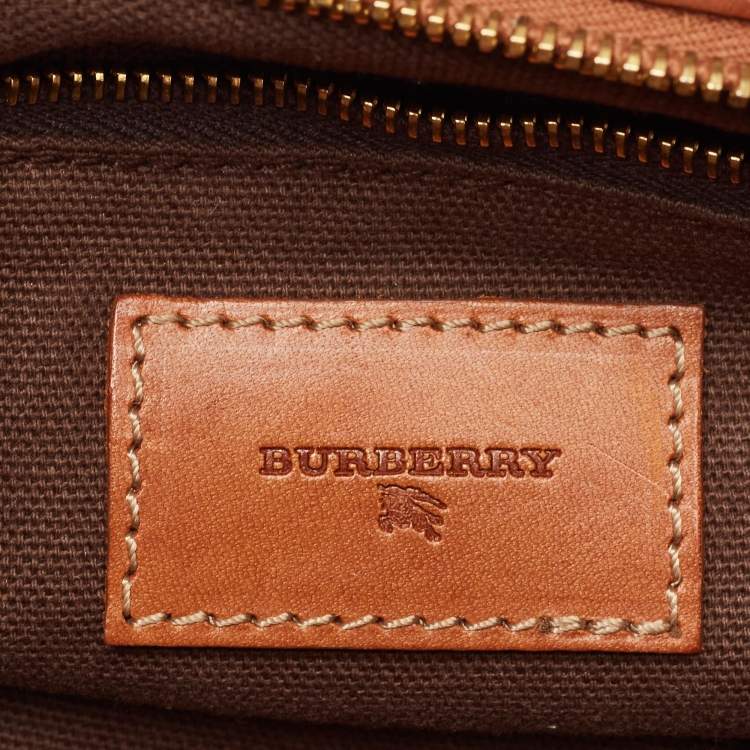 Pre Owned Burberry Beige/Brown Check Fabric and Leather Double Pocket Shoulder Bag