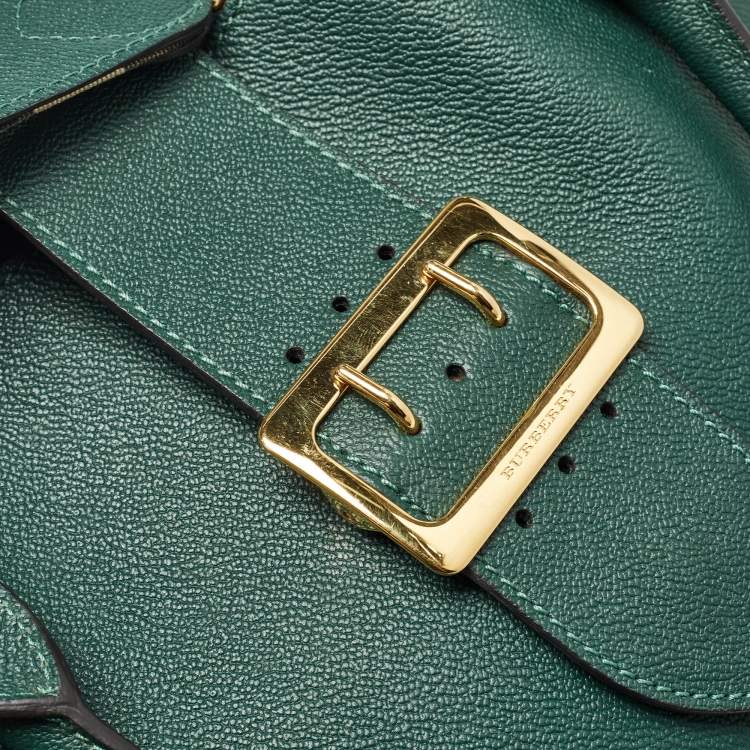 Pre Owned Burberry Green Leather Buckle Tote