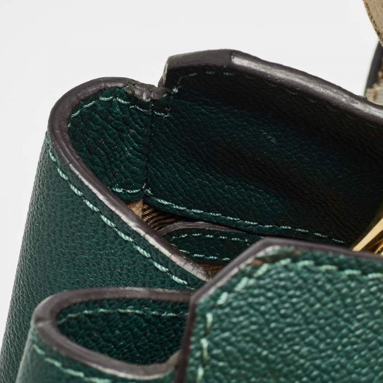 Pre Owned Burberry Green Leather Buckle Tote