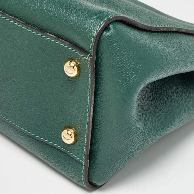 Pre Owned Burberry Green Leather Buckle Tote