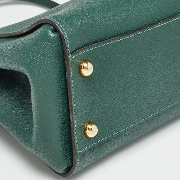 Pre Owned Burberry Green Leather Buckle Tote