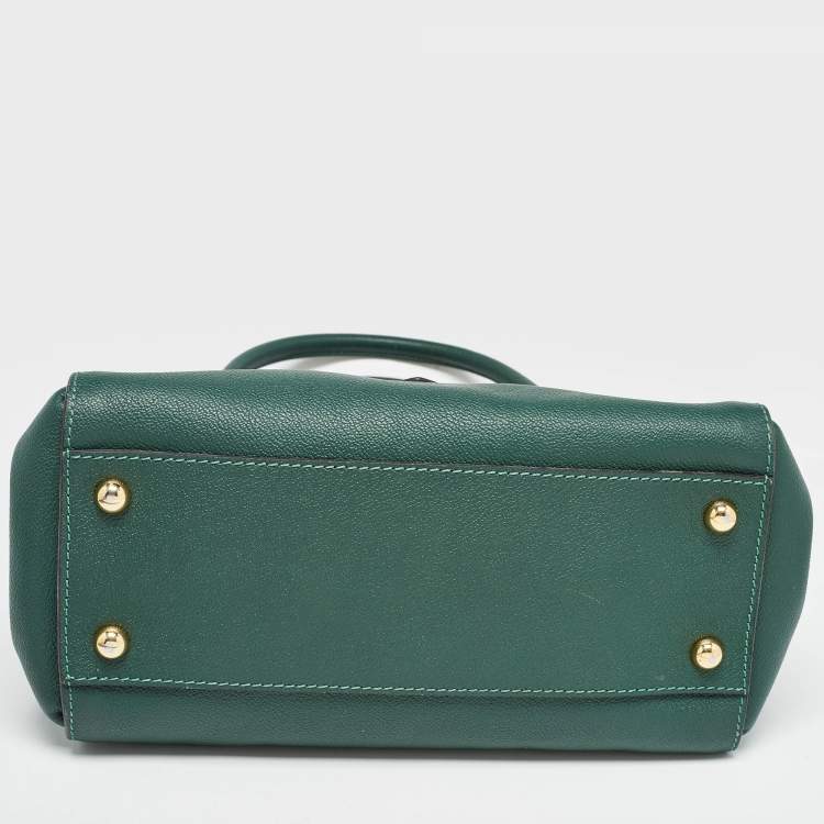 Pre Owned Burberry Green Leather Buckle Tote