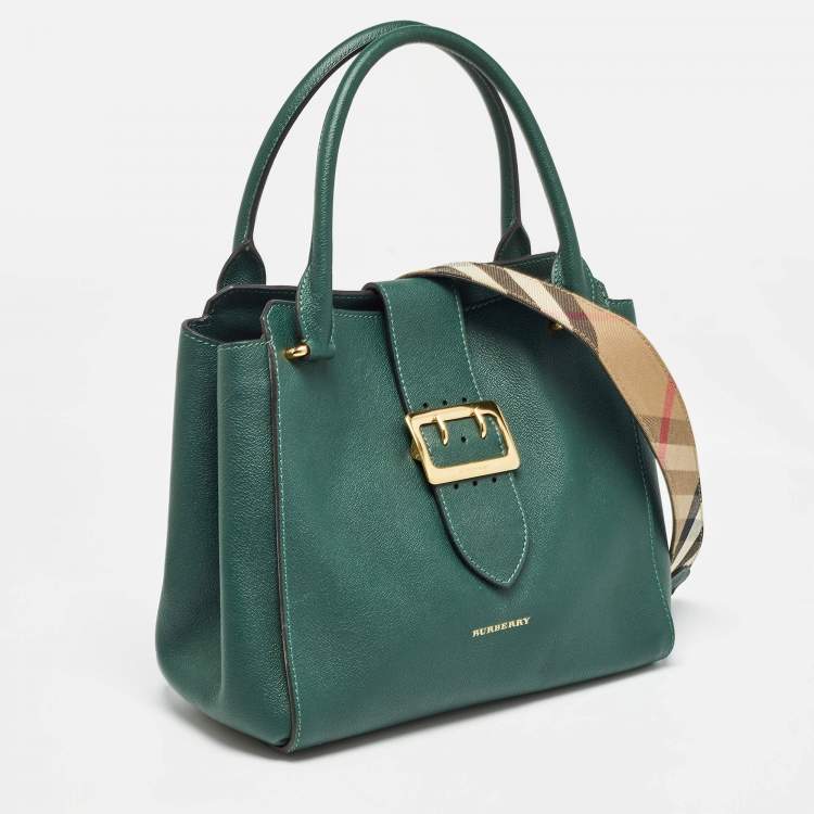 Pre Owned Burberry Green Leather Buckle Tote