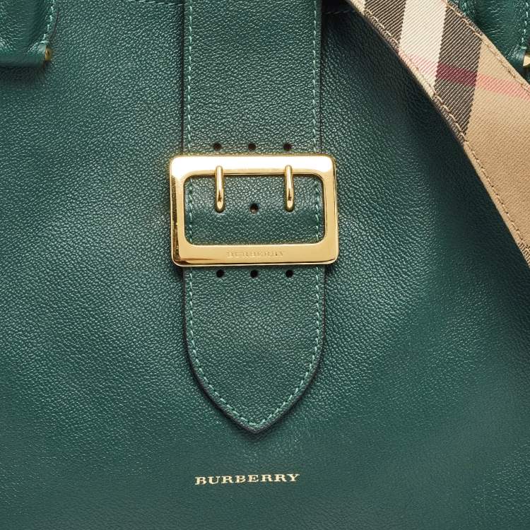 Pre Owned Burberry Green Leather Buckle Tote