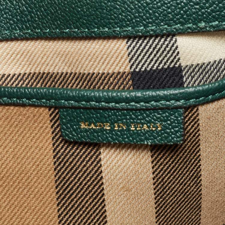 Pre Owned Burberry Green Leather Buckle Tote