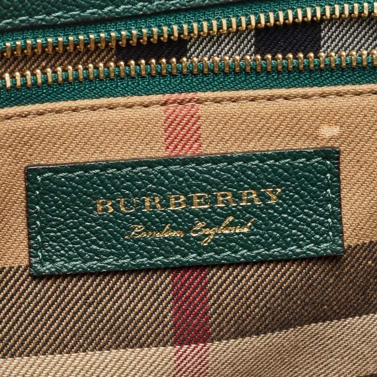 Pre Owned Burberry Green Leather Buckle Tote