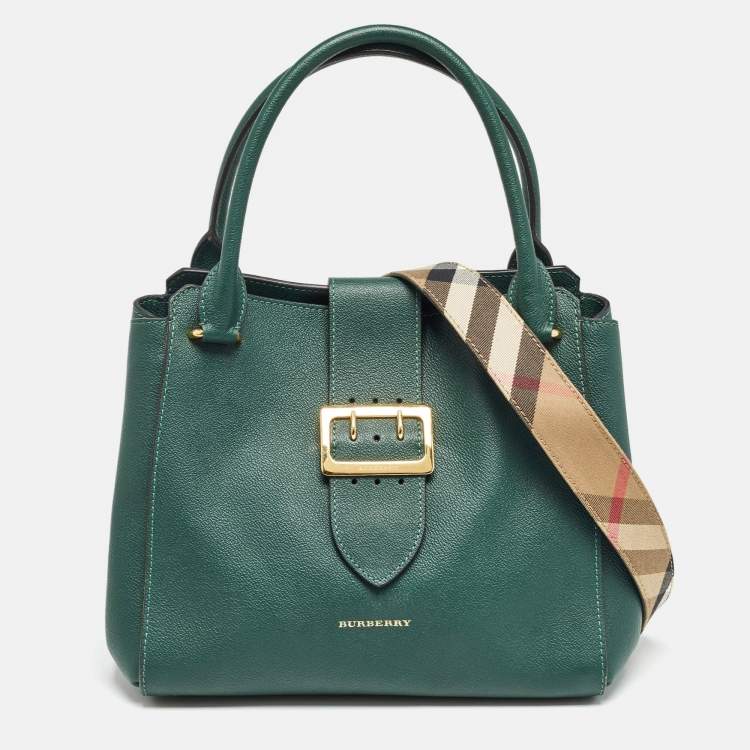 Pre Owned Burberry Green Leather Buckle Tote