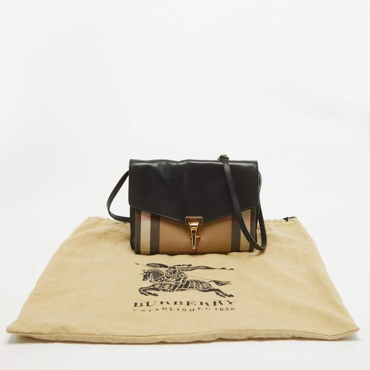 Pre Owned Burberry Black/Beige House Check Fabric and Leather Small Macken Crossbody Bag