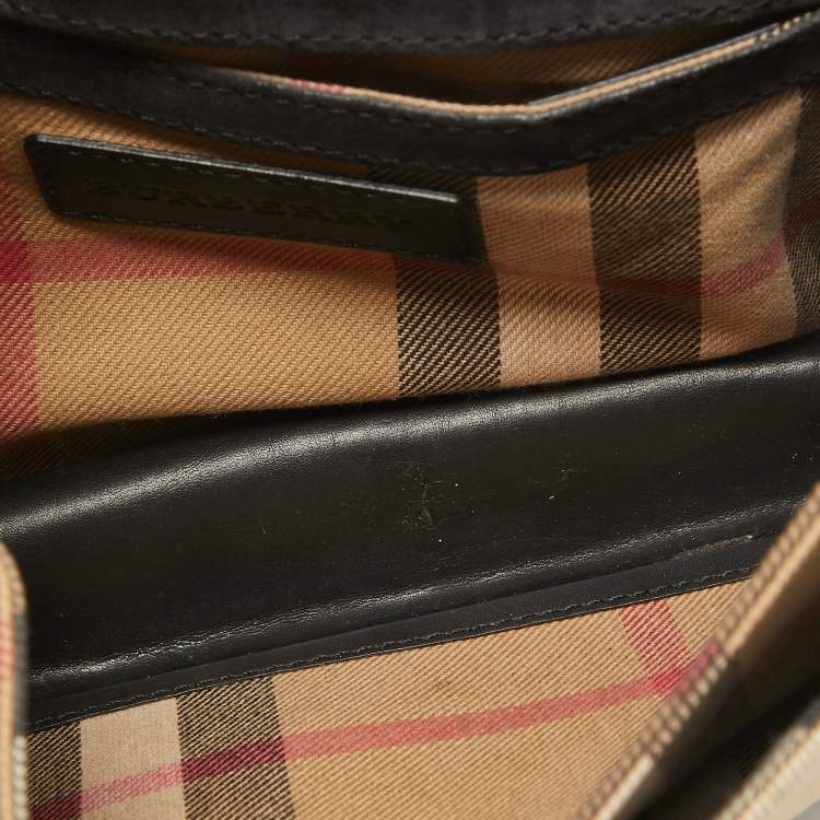 Pre Owned Burberry Black/Beige House Check Fabric and Leather Small Macken Crossbody Bag