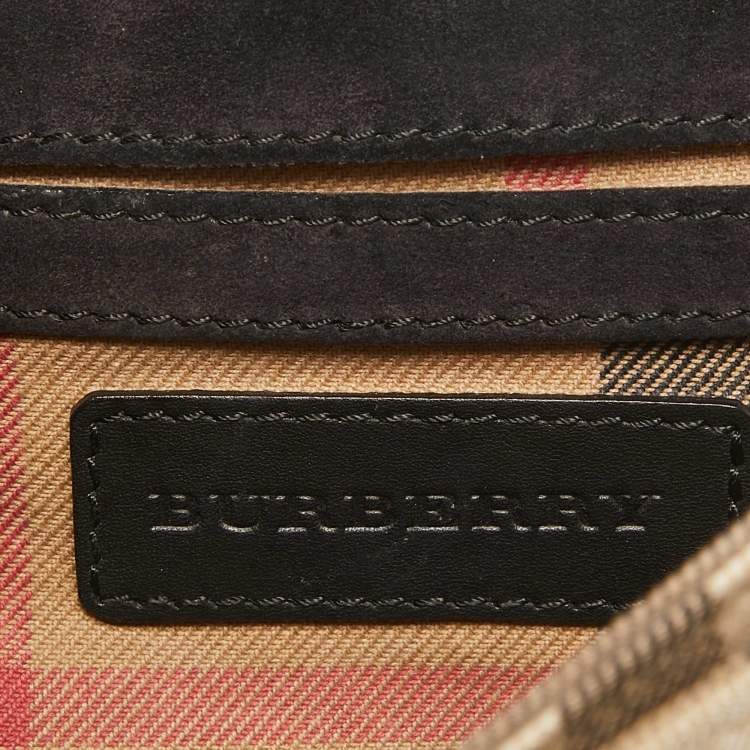 Pre Owned Burberry Black/Beige House Check Fabric and Leather Small Macken Crossbody Bag