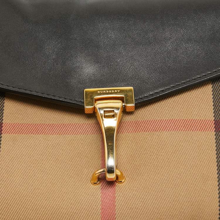 Pre Owned Burberry Black/Beige House Check Fabric and Leather Small Macken Crossbody Bag