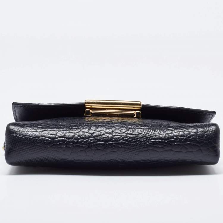 Pre Owned Burberry Black Embossed Check Leather Small Langley Crossbody Bag