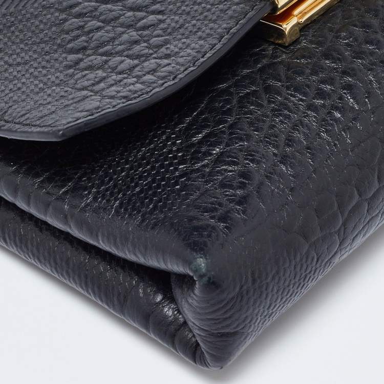 Pre Owned Burberry Black Embossed Check Leather Small Langley Crossbody Bag