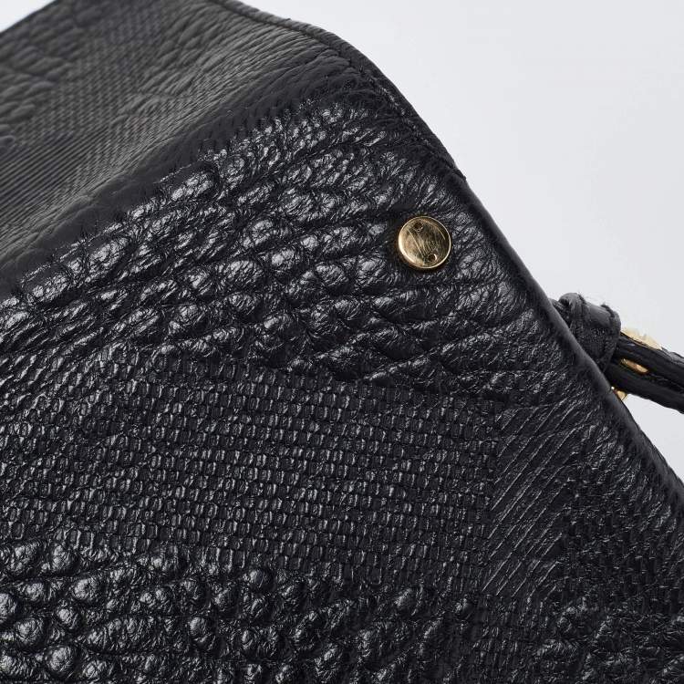 Pre Owned Burberry Black Embossed Check Leather Small Langley Crossbody Bag
