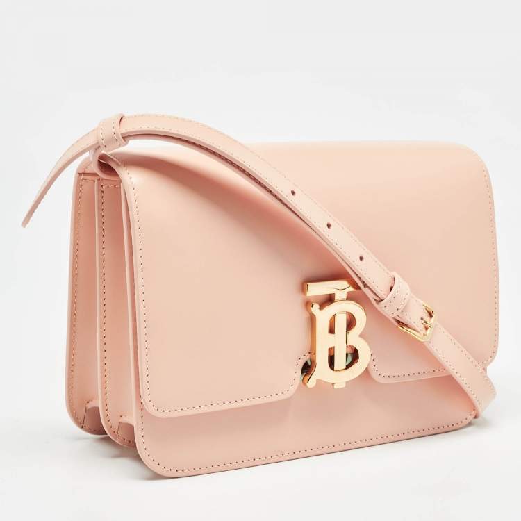 Pre Owned Burberry Peach Pink Leather Small TB Shoulder Bag