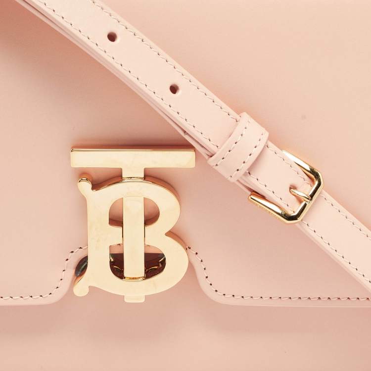 Pre Owned Burberry Peach Pink Leather Small TB Shoulder Bag