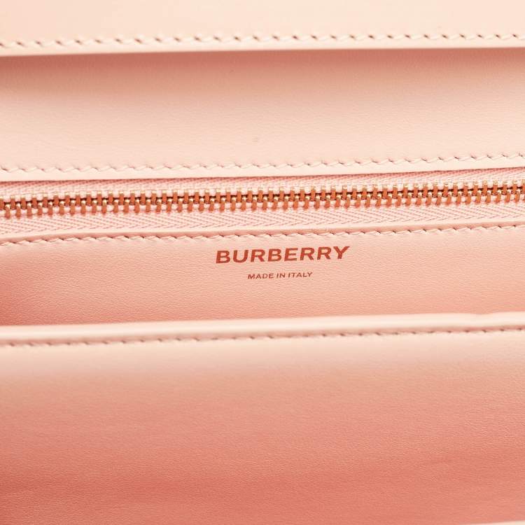 Pre Owned Burberry Peach Pink Leather Small TB Shoulder Bag