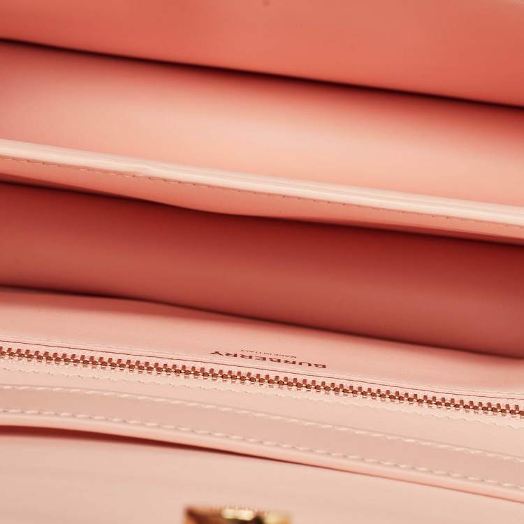 Pre Owned Burberry Peach Pink Leather Small TB Shoulder Bag