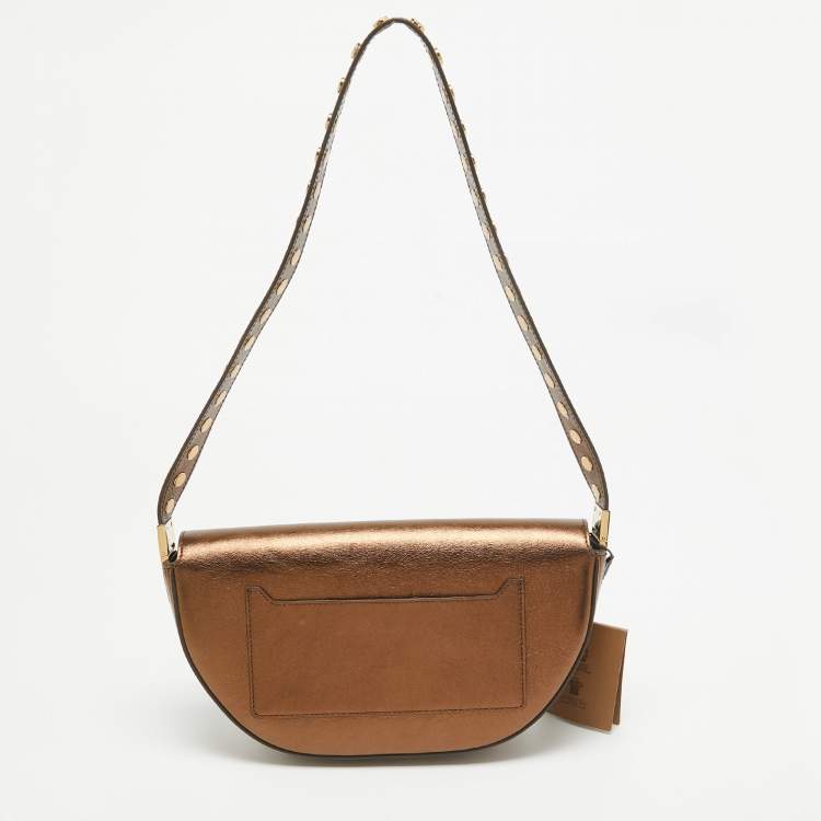 Pre Owned Burberry Bronze Leather Small Studded Olympia Shoulder Bag