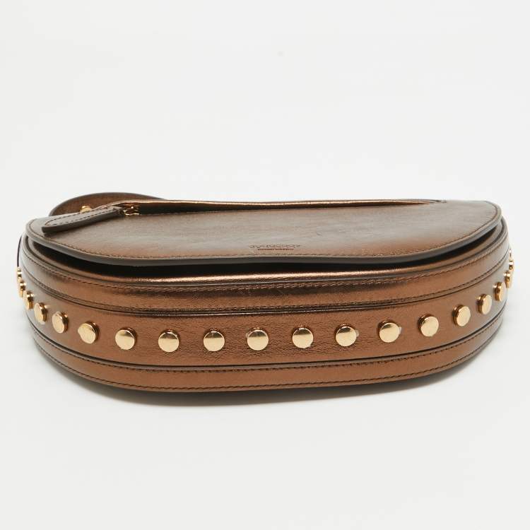 Pre Owned Burberry Bronze Leather Small Studded Olympia Shoulder Bag