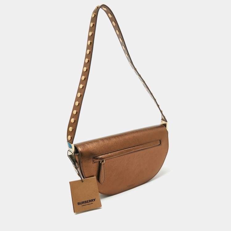 Pre Owned Burberry Bronze Leather Small Studded Olympia Shoulder Bag