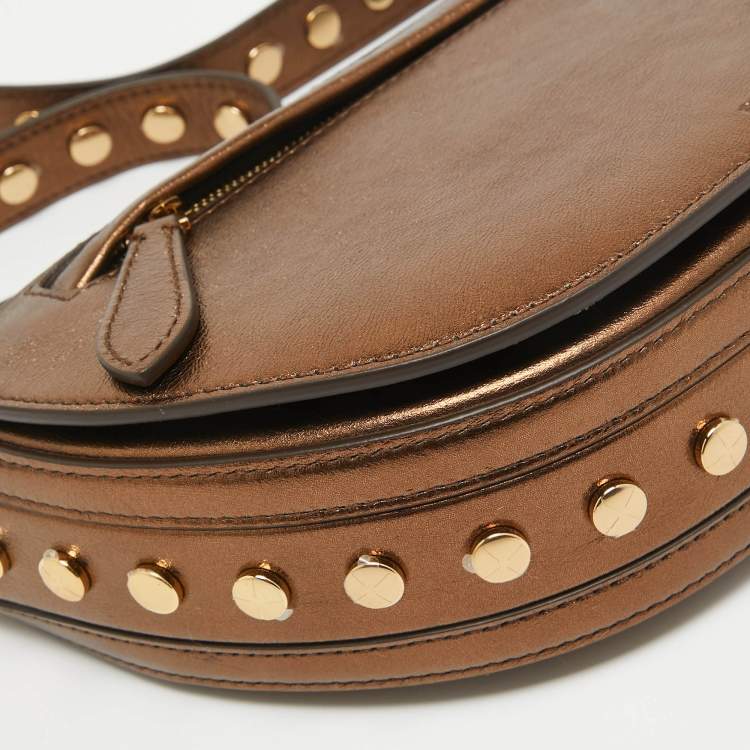 Pre Owned Burberry Bronze Leather Small Studded Olympia Shoulder Bag