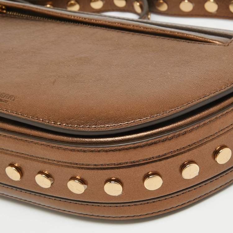 Pre Owned Burberry Bronze Leather Small Studded Olympia Shoulder Bag