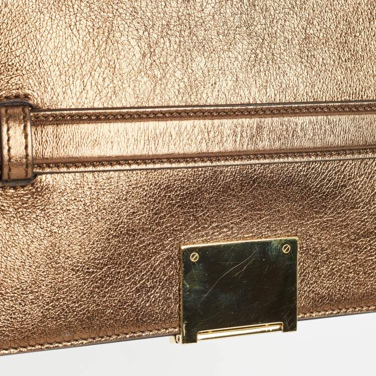 Pre Owned Burberry Bronze Leather Studded Olympia Clutch