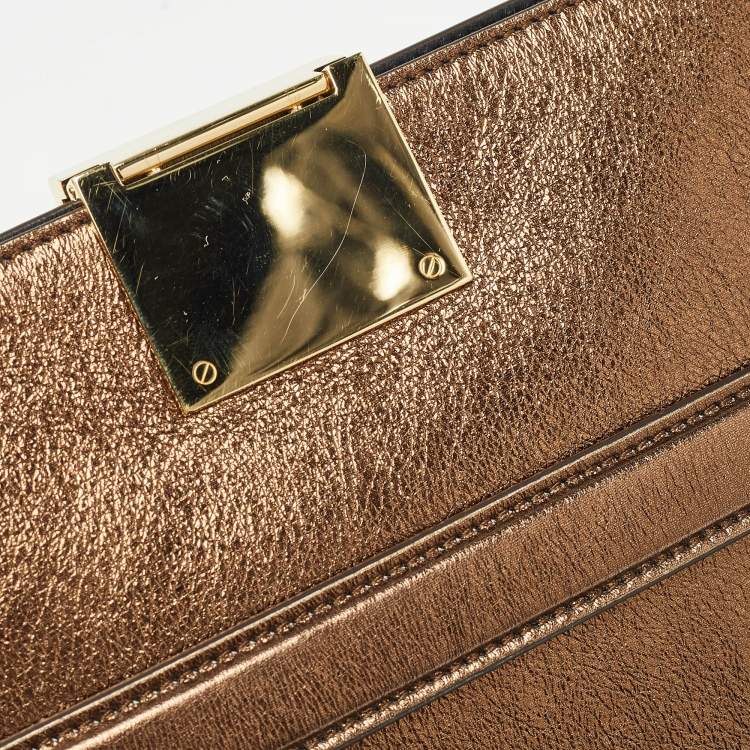 Pre Owned Burberry Bronze Leather Studded Olympia Clutch