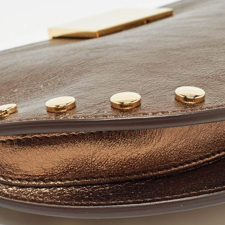 Pre Owned Burberry Bronze Leather Studded Olympia Clutch
