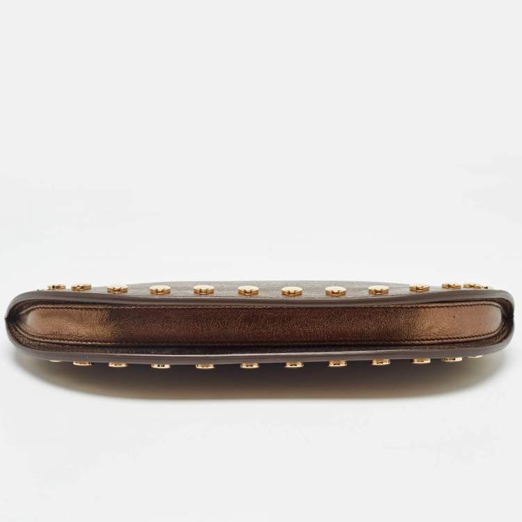 Pre Owned Burberry Bronze Leather Studded Olympia Clutch