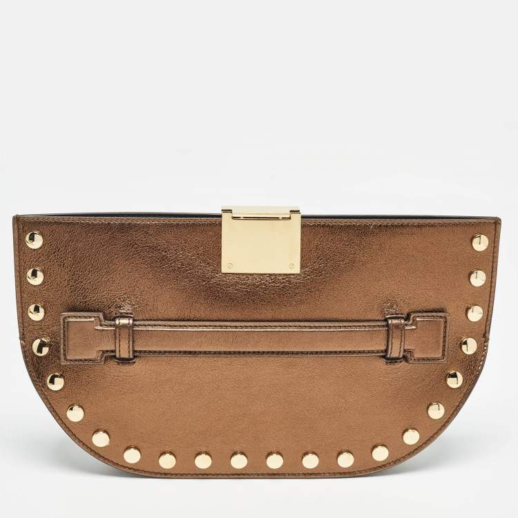 Pre Owned Burberry Bronze Leather Studded Olympia Clutch