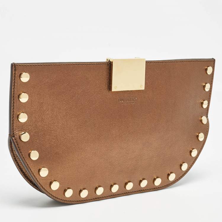 Pre Owned Burberry Bronze Leather Studded Olympia Clutch