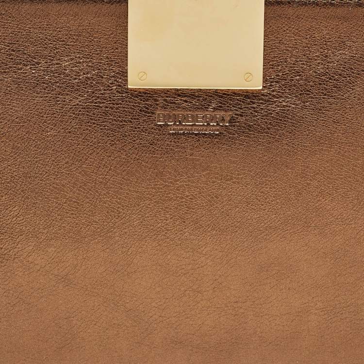 Pre Owned Burberry Bronze Leather Studded Olympia Clutch