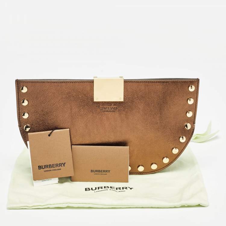 Pre Owned Burberry Bronze Leather Studded Olympia Clutch