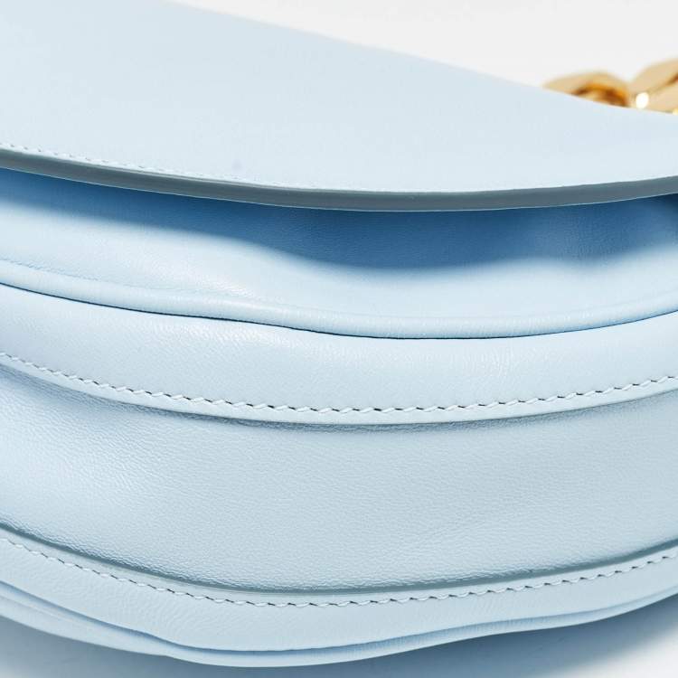 Pre Owned Burberry Pale Blue Leather Small Olympia Chain Shoulder Bag