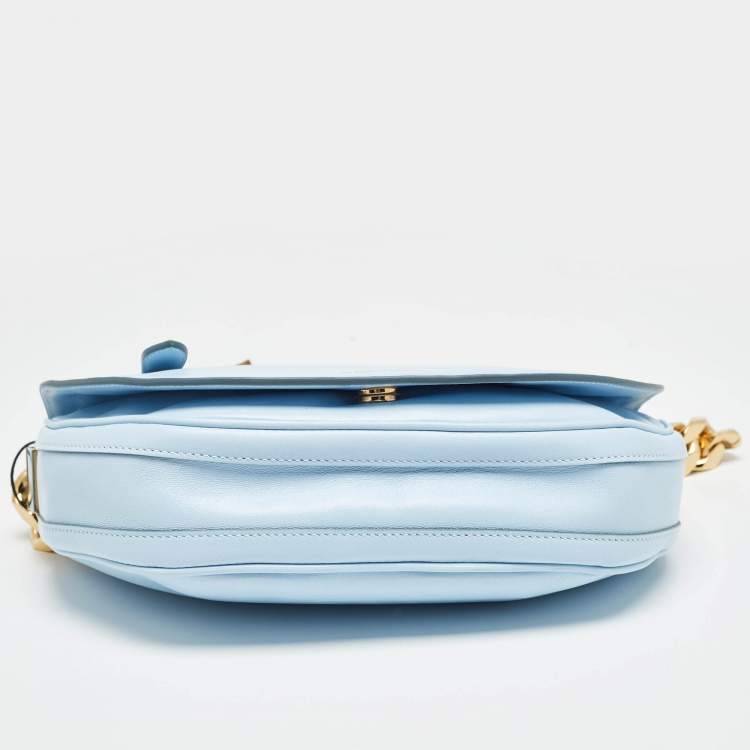 Pre Owned Burberry Pale Blue Leather Small Olympia Chain Shoulder Bag