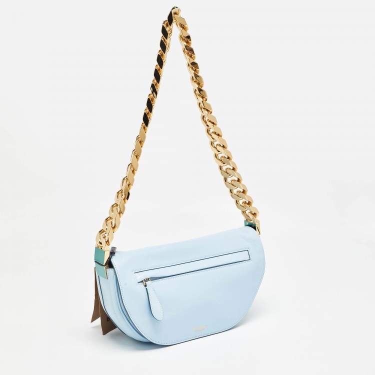 Pre Owned Burberry Pale Blue Leather Small Olympia Chain Shoulder Bag