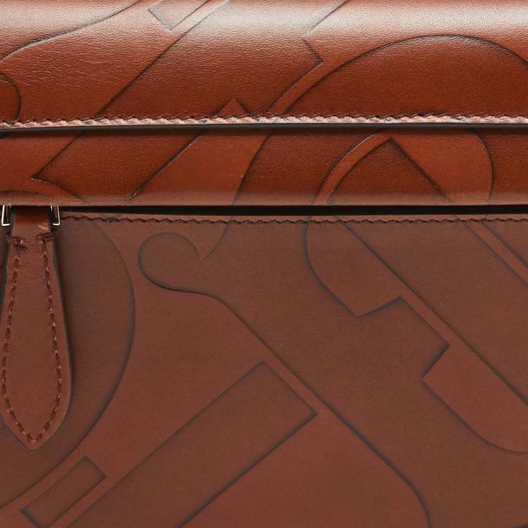 Pre Owned Burberry Brown TB Embossed Leather Small Olympia Shoulder Bag