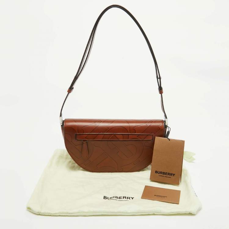 Pre Owned Burberry Brown TB Embossed Leather Small Olympia Shoulder Bag