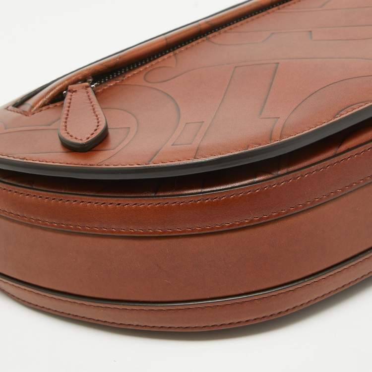 Pre Owned Burberry Brown TB Embossed Leather Small Olympia Shoulder Bag
