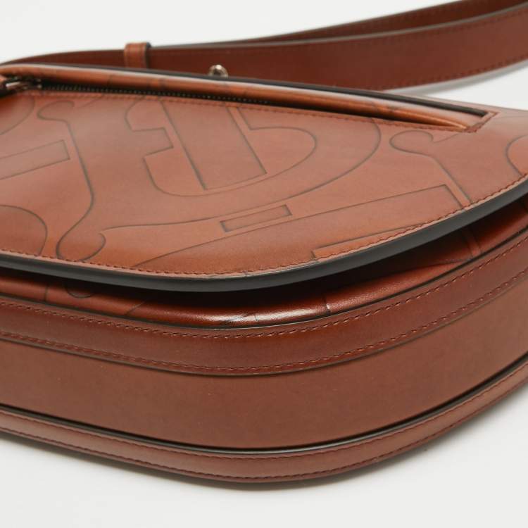 Pre Owned Burberry Brown TB Embossed Leather Small Olympia Shoulder Bag