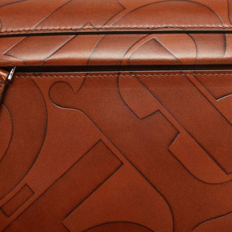 Pre Owned Burberry Brown TB Embossed Leather Small Olympia Shoulder Bag