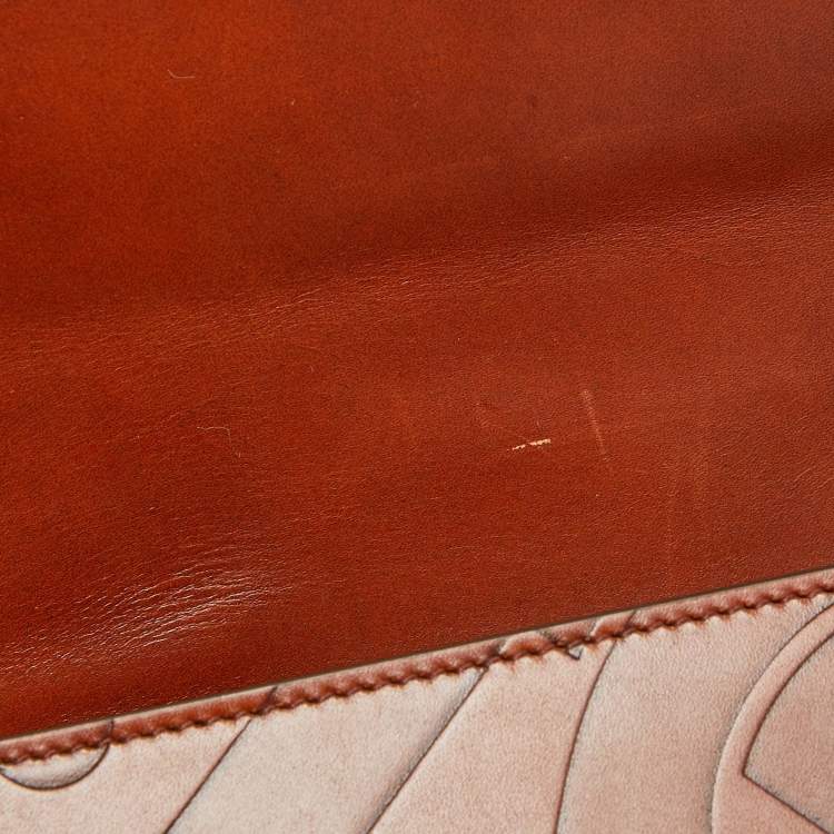 Pre Owned Burberry Brown TB Embossed Leather Small Olympia Shoulder Bag