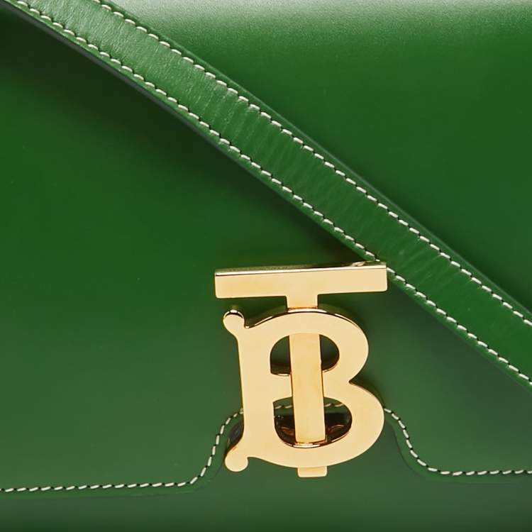 Pre Owned Burberry Green Leather Small TB Shoulder Bag