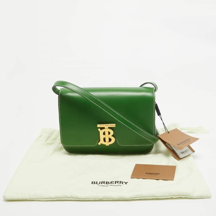 Pre Owned Burberry Green Leather Small TB Shoulder Bag