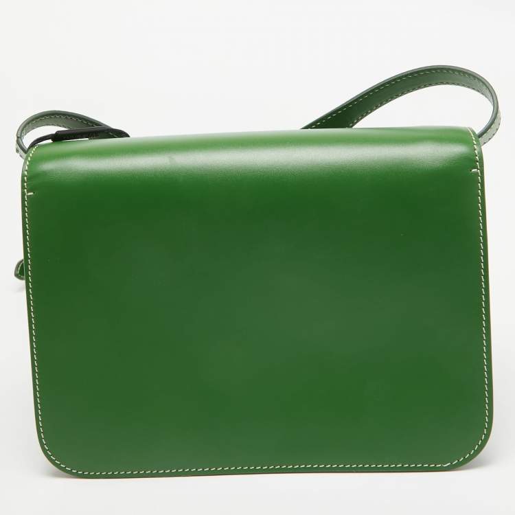 Pre Owned Burberry Green Leather Small TB Shoulder Bag